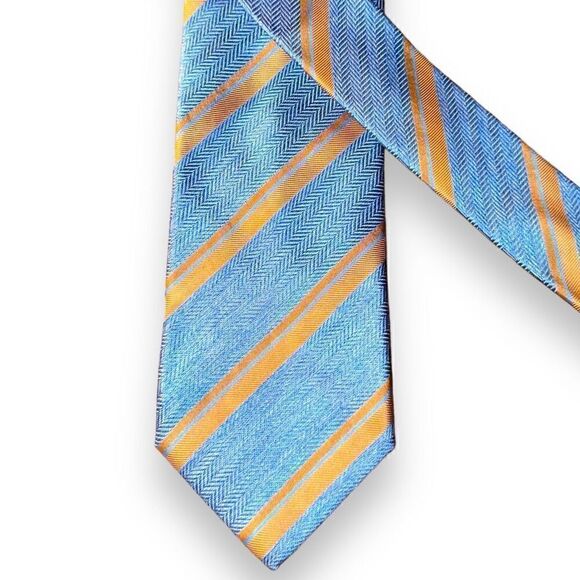 Italo Ferrelli Silvimarina Blue & Orange Handmade 100% Silk Tie - Picture 1 of 9
